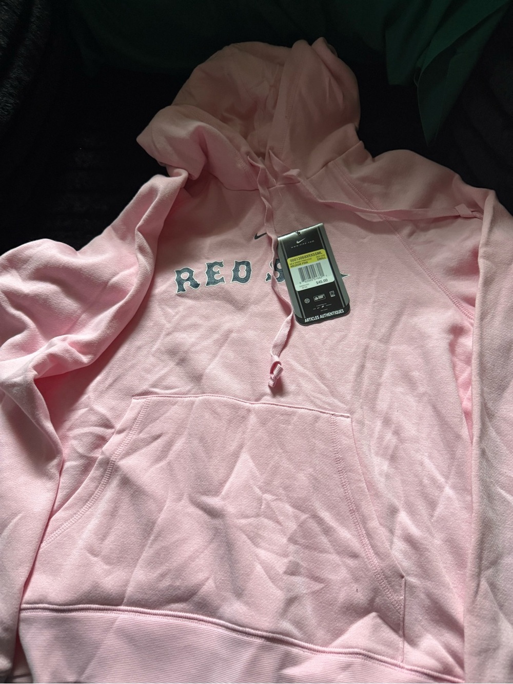Nike Pink Sweatshirt with Navy 'Red Sox' Graphic and Small Swoosh